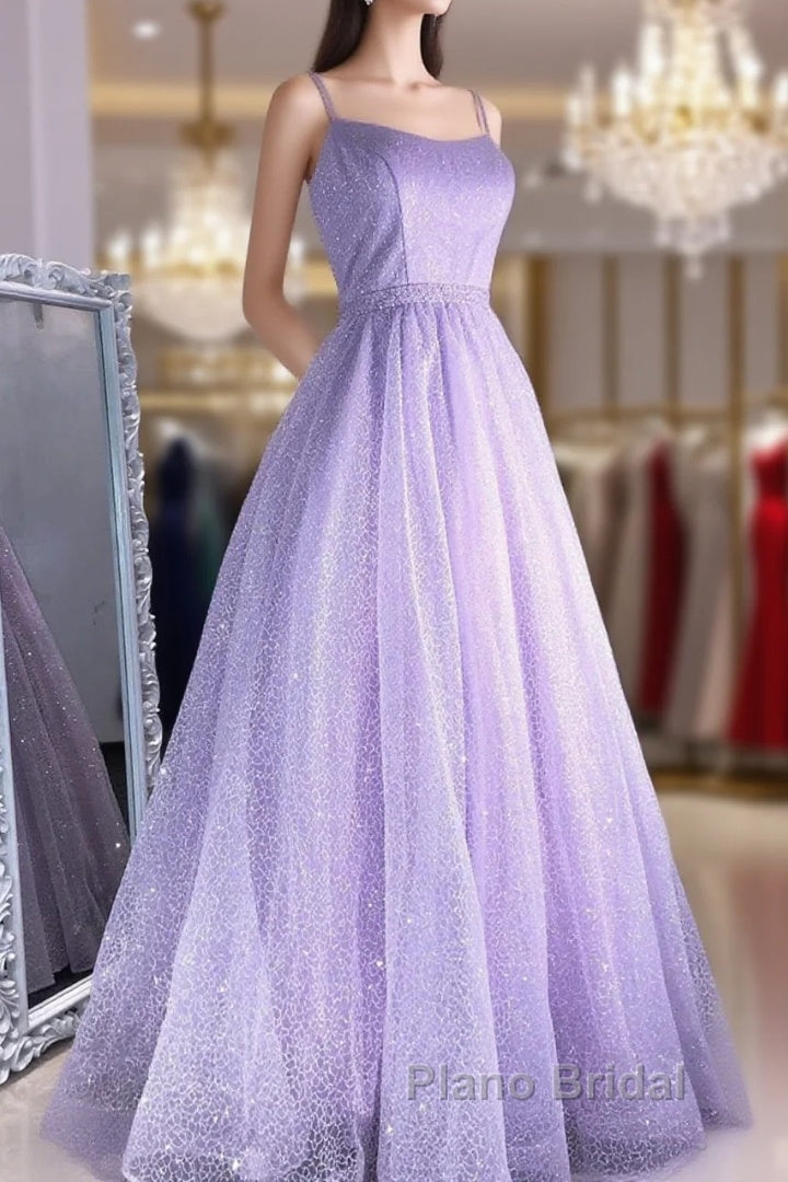 Shiny Lilac Long Formal Prom Dresses, Purple Long Formal Evening Graduation Dresses Main image