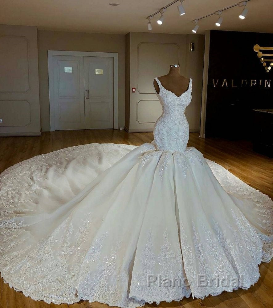 Shiny Mermaid Beading Lace Straps Applique Wedding Dresses Secondary image