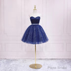 Shiny Navy Blue Tulle Sweetheart Homecoming Dress Blue Prom Dress prom dresses shops