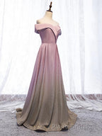Shiny Off Shoulder Pink Ombre Formal Prom Dresses, Pink Ombre Formal Graduation Evening Dresses