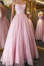 Shiny Pink Backless Long Formal Prom Dresses, Pink Open Back Long Formal Evening Dresses