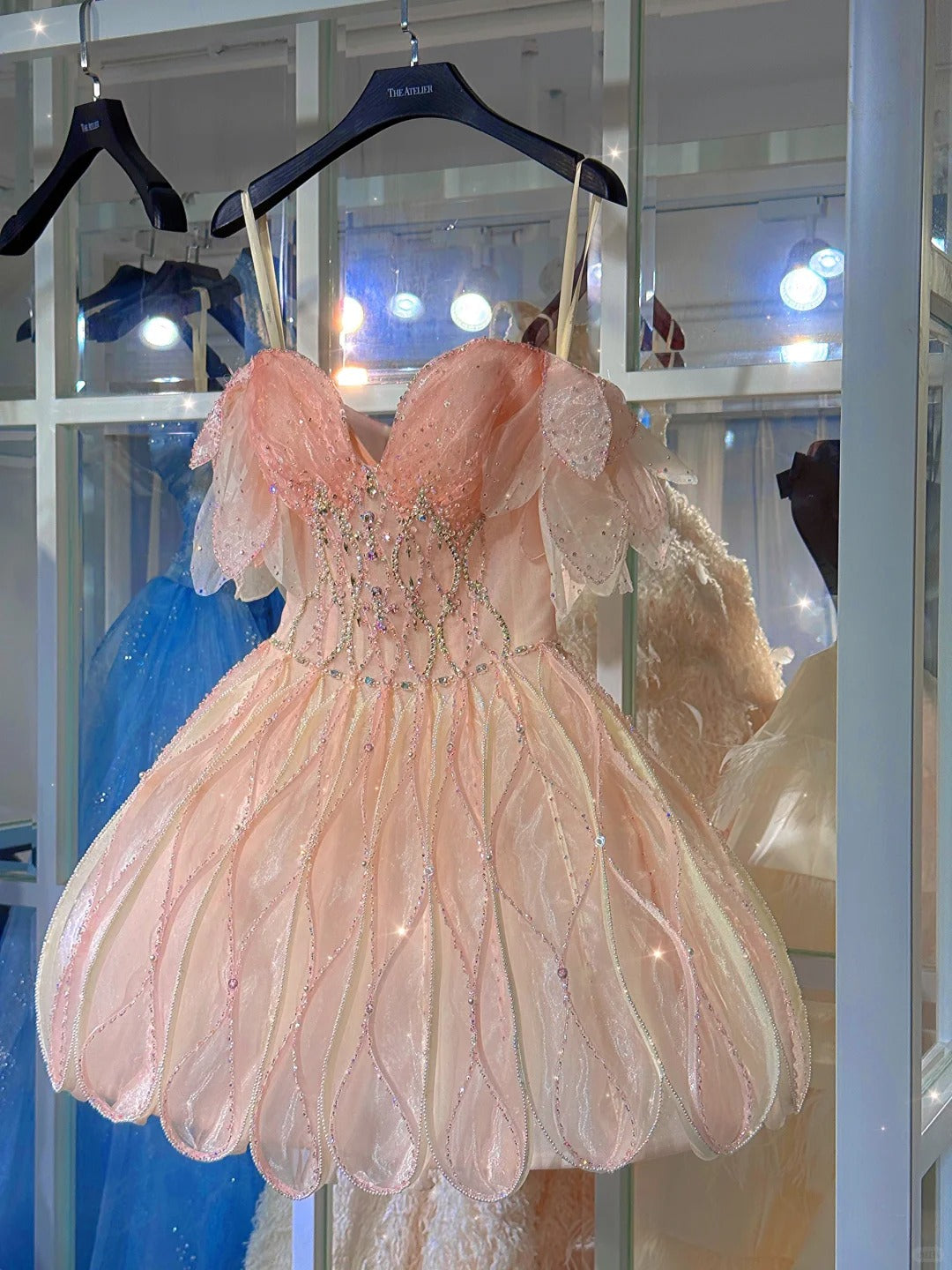 Shiny Pink Beaded Sling Petal Skirt Princess 17Th Birthday Homecoming Dresses