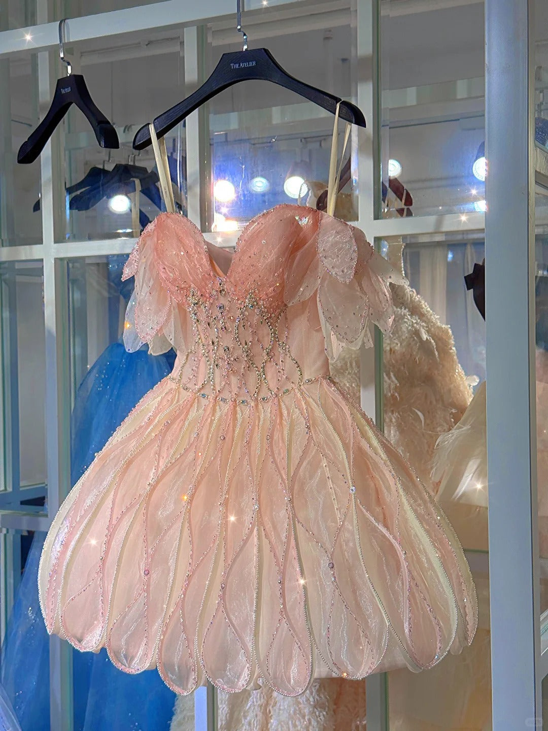 Shiny Pink Beaded Sling Petal Skirt Princess 17Th Birthday Homecoming Dresses Main image