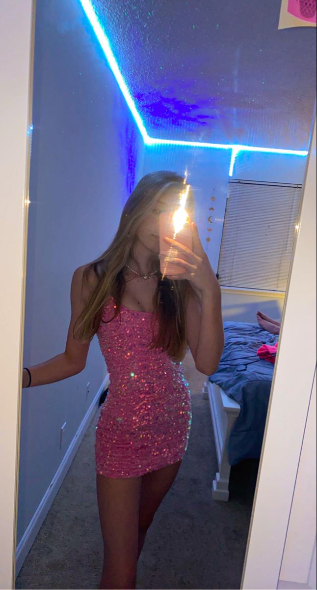 Shiny Pink Sequined Strapless Bodycon Homecoming Dresses Secondary image