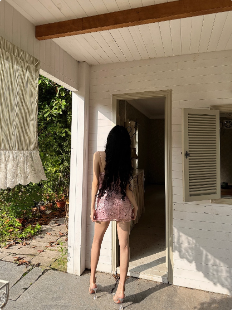 Shiny Pink Sequined Suspender Tube Top Hip 17Th Birthday Homecoming Dresses