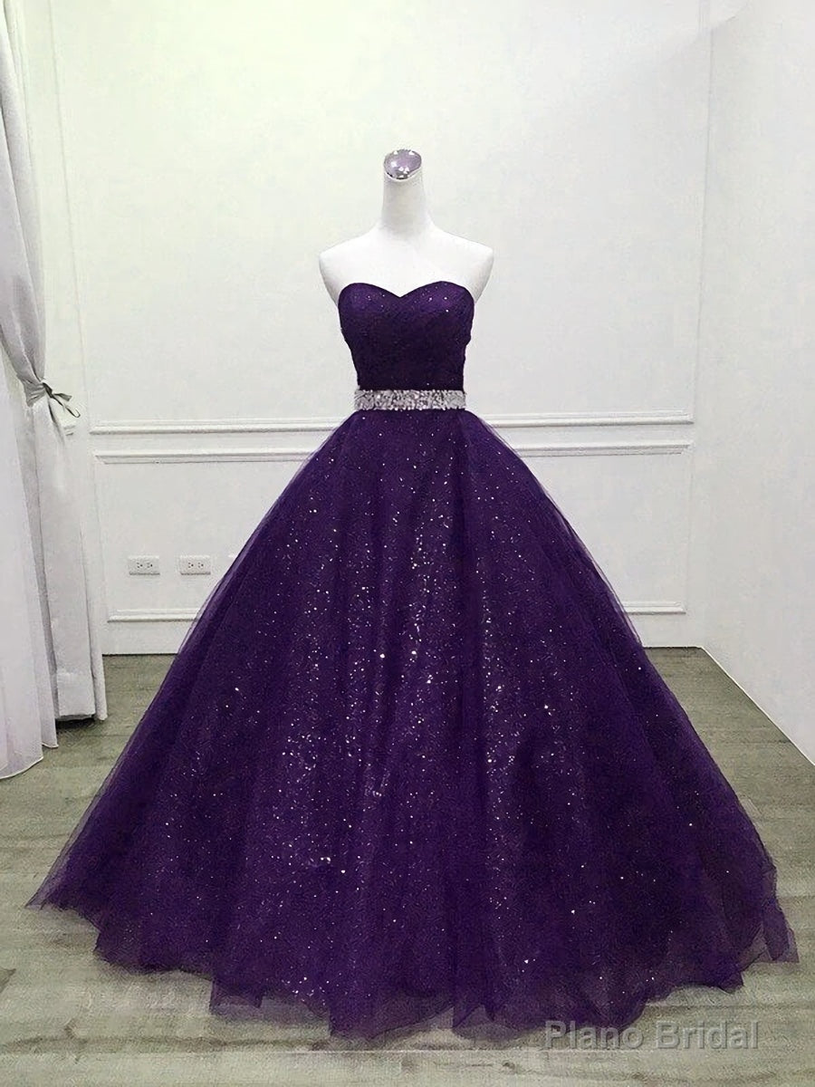 Shiny Purple Tulle Beaded Ball Gonw Party Dress, Purple Prom Dresses Secondary image