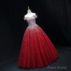Shiny Red Sequins Pretty Long Formal Dress, Dark Red Sweet 16 Dresses