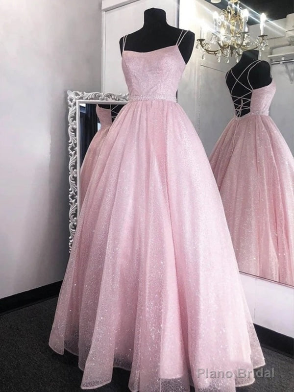 Shiny Sequins Backless Pink Long Prom, Backless Pink Formal Graduation Evening Main image