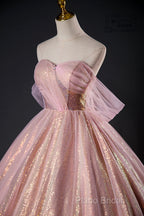 Shiny Tulle Sequins Long Formal Prom Dresses, Beautiful Pink Formal Dresses Sweet 16 Dresses