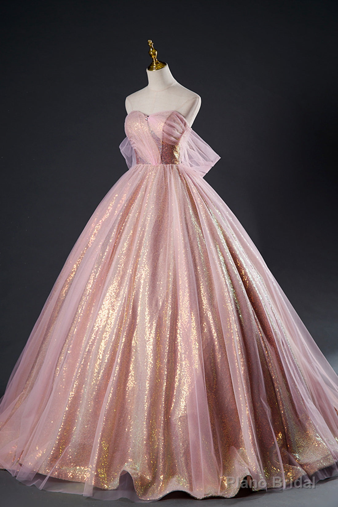 Shiny Tulle Sequins Long Prom Dress, Pink Formal Dress Sweet 16 Dress Main image