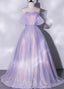 Shiny tulle sequins long purple prom dress A-line evening dress