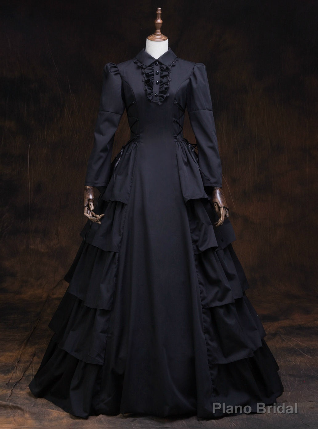 Shop Designer Black Long Sleeve High Neck Rococo Baroque Vintage Gown Dress