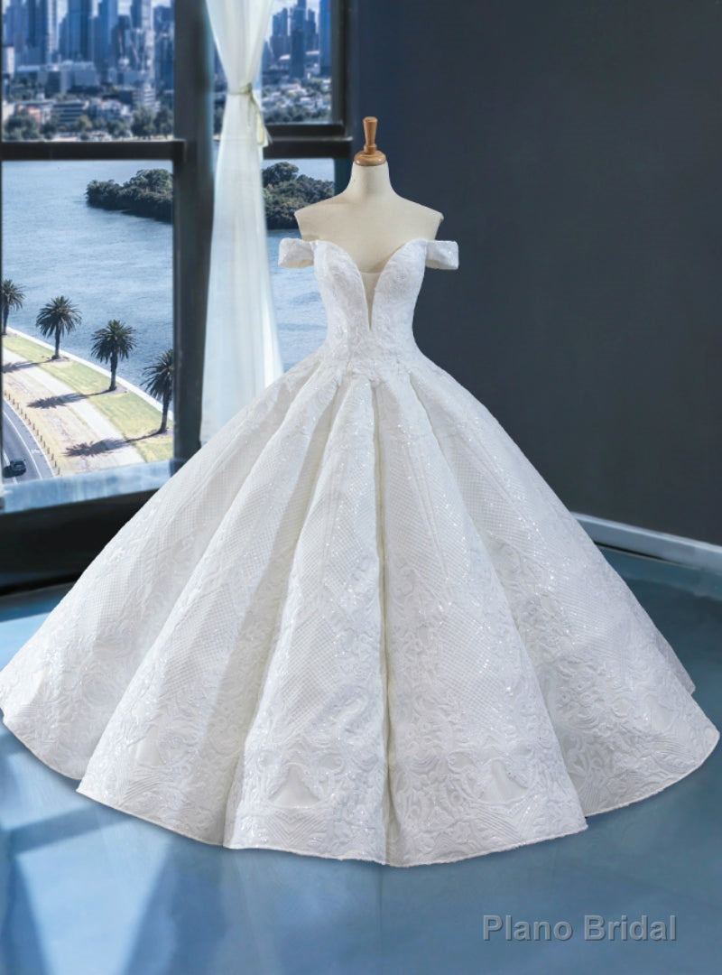 Shop Designer White Ball Gown Sequins Off The Shoulder Long Prom Dress Main image