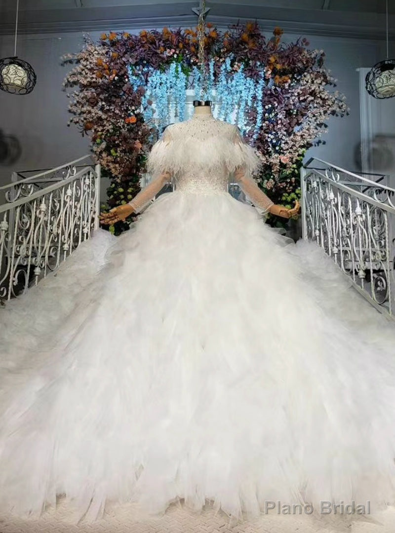 Shop For The Perfect White Ball Gown Tulle Long Sleeve High Neck Beading Wedding Dress