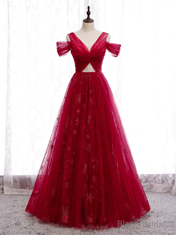 Shop Off The Shoulder Sparkle Appliques Sequin Burgundy Prom Dress Under 120 Main image
