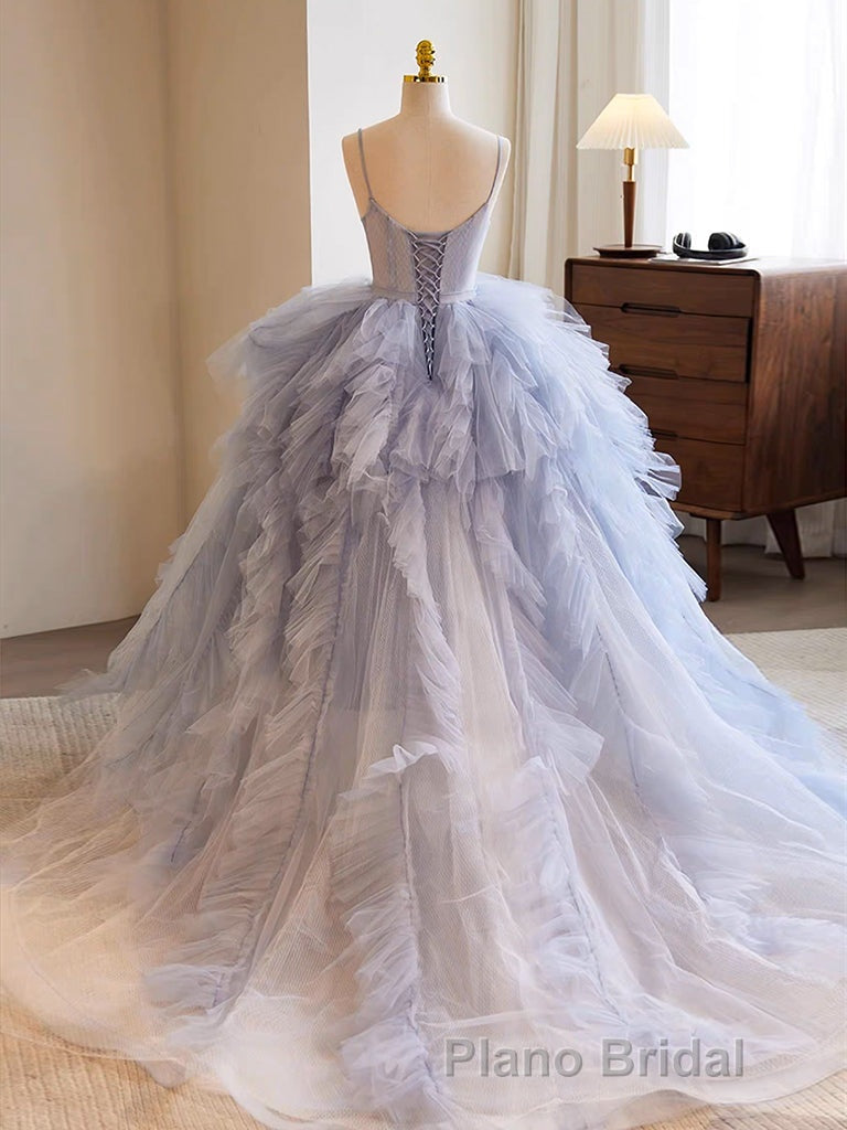 Blue Tulle Long Formal Prom Gown, Blue Tulle Long Sweet 16 Dresses Secondary image