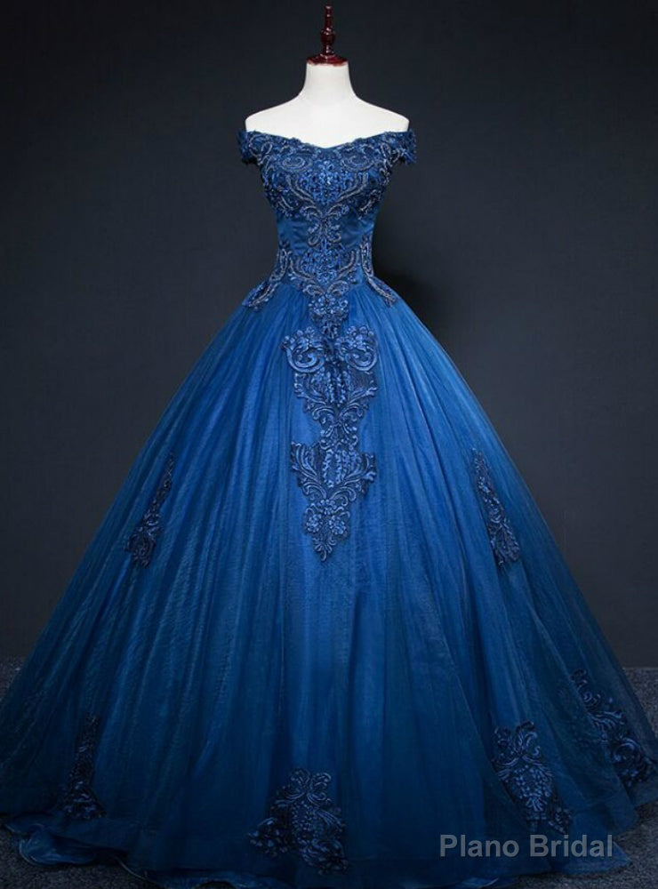 Shops Around The World Navy Blue Tulle Appliques Off the Shoulder Beading Quinceanera Dress Main image
