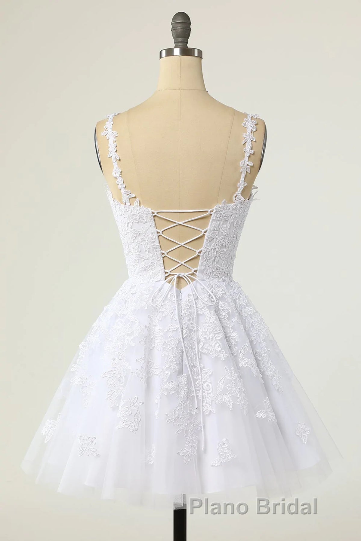 Short A-line V-neck Tulle Lace Backless Formal Prom Dresses white Homecoming Dresses Secondary image