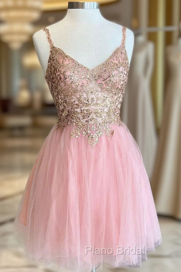 Short Appliqued Sequins A-line Tulle Homecoming Dresses