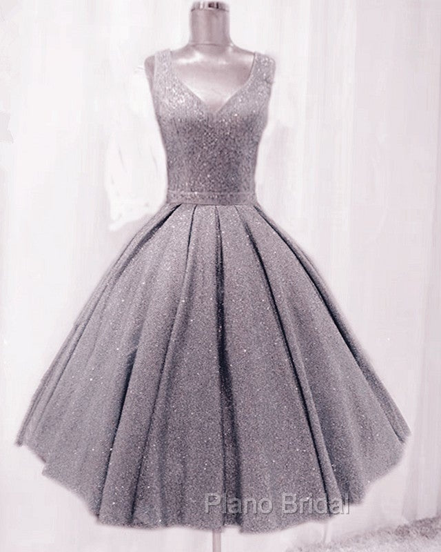 Short Ball Gown Formal Prom Homecoming Dresses Sequins V Neck