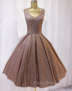 Short Ball Gown Formal Prom Homecoming Dresses Sequins V Neck