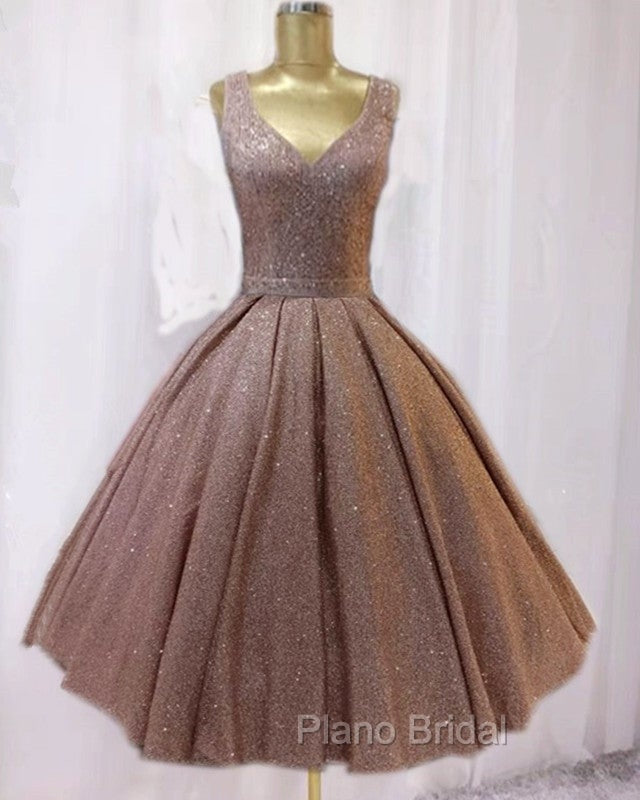 Short Ball Gown Formal Prom Homecoming Dresses Sequins V Neck