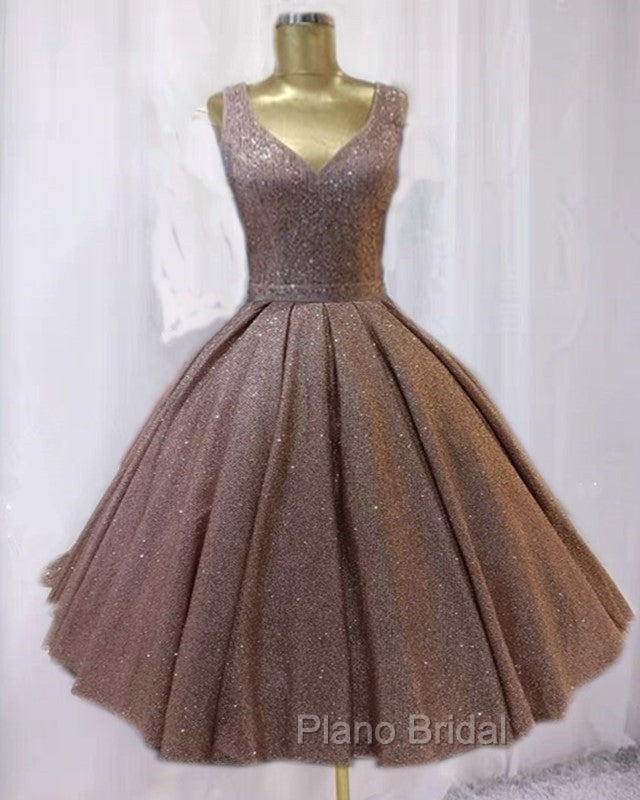 Short Ball Gown Formal Prom Homecoming Dresses Sequins V Neck