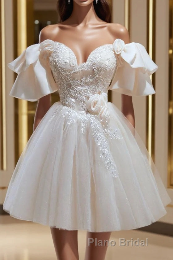 Short Beige Formal Prom Dresses, Beige Tulle Lace Homecoming Dresses Main image