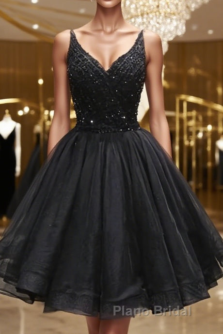 Short Black Lace Formal Prom Dresses, Short Black Lace Homecoming Graduation Dresses Main image