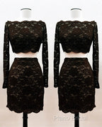 Short Black Lace Two Piece Formal Prom Dresses