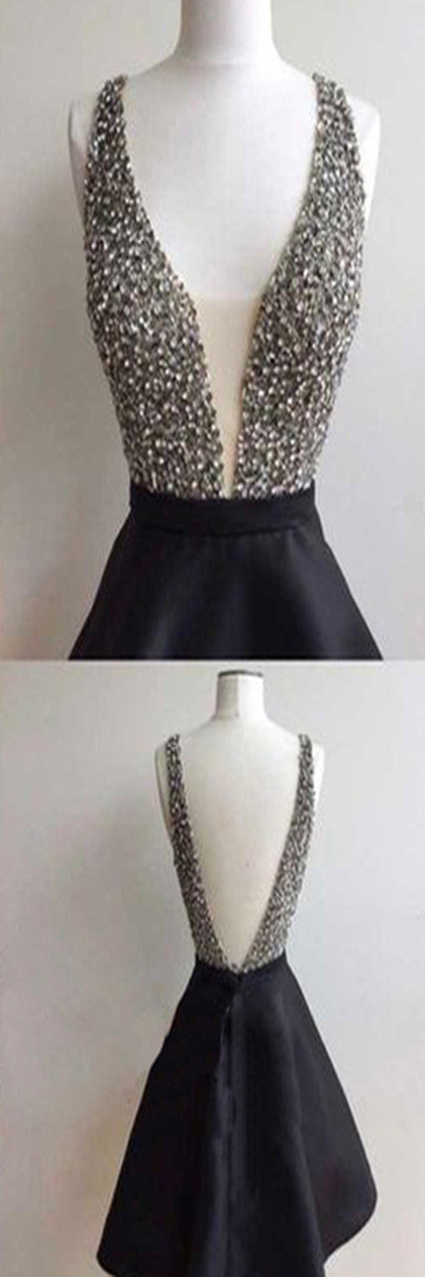 Short black mismatched open back sexy freshman homecoming Formal Prom Dresses Secondary image