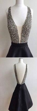 Short black mismatched open back sexy freshman homecoming Formal Prom Dresses