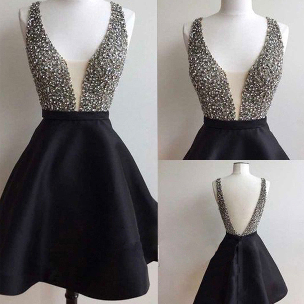 Short black mismatched open back sexy freshman homecoming Formal Prom Dresses Main image