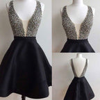 Short black mismatched open back sexy freshman homecoming Formal Prom Dresses