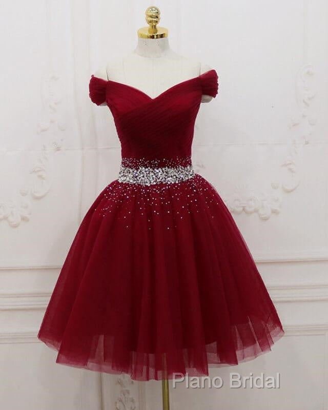Short Black Tulle Off The Shoulder Dresses Beaded Sashes