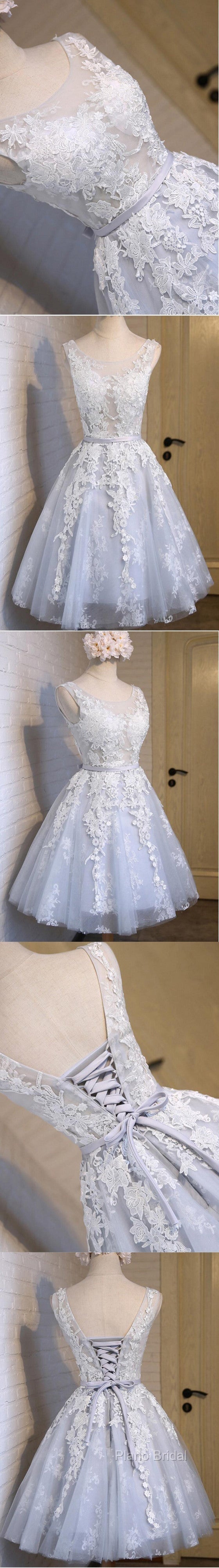 Short Blue Floral Prints Appliques Sleeveless Scoop Neckline Lace Up Back For Teen Lovely Homecoming Dresses