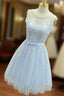 Short Blue Lace Formal Graduation Homecoming Dresses