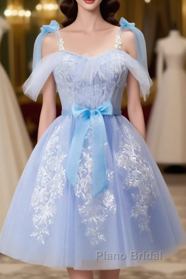 Short Blue Lace Formal Prom Dresses, Short Blue Lace Formal Graduation Dresses