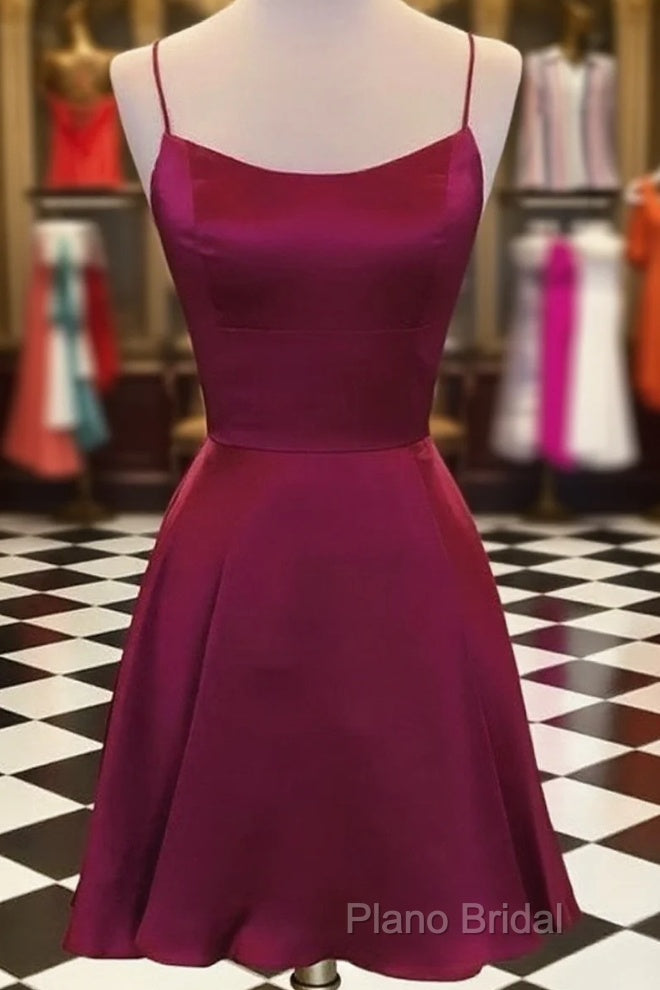 Short Burgundy Backless Formal Prom Dresses, Short Burgundy Backless Formal Graduation Homecoming Dresses
