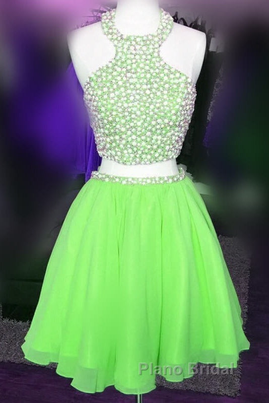 Short Candy Pink Homecoming Dresses Pearl Beaded Halter Secondary image