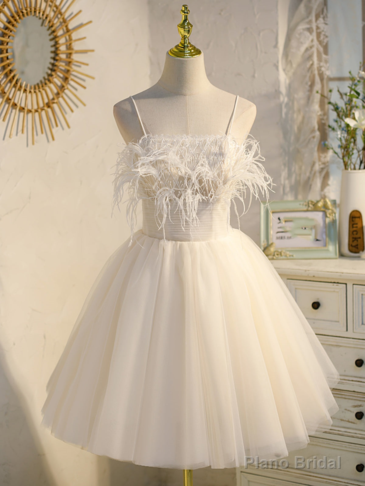 Short Champagne Feathers Prom Dresses, Short Champagne Feathers Formal Homecoming Dresses Secondary image