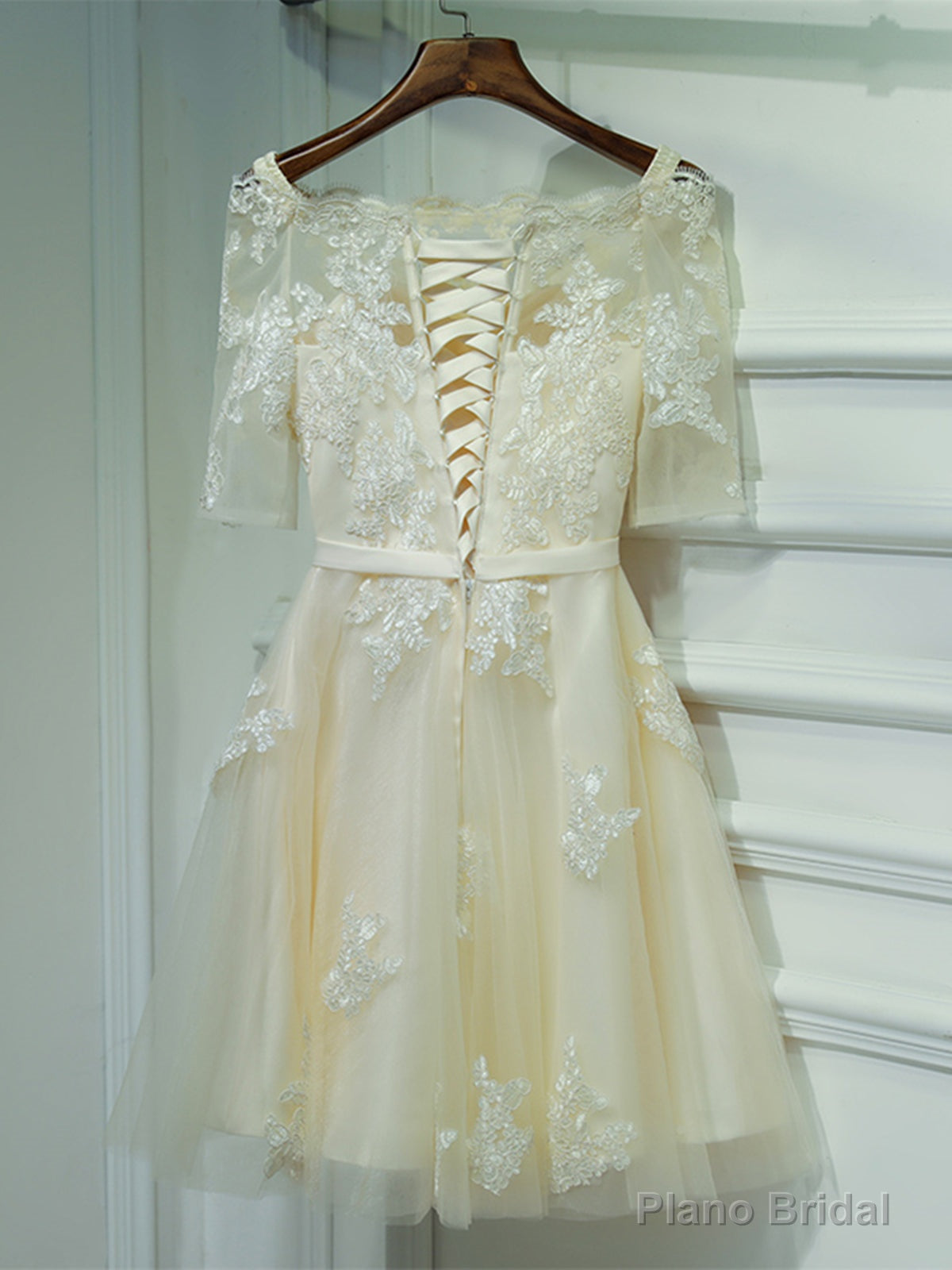 Short Champagne Lace Prom Dresses, Short Champagne Lace Formal Homecoming Dresses Secondary image