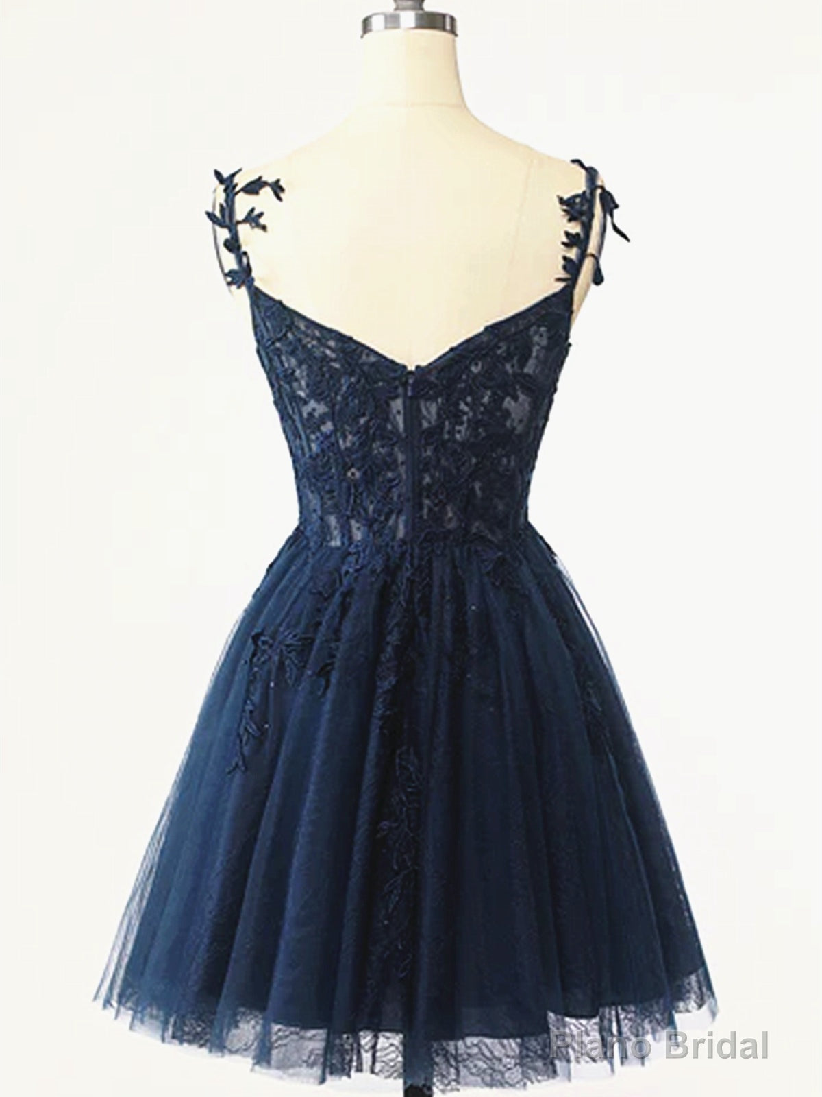 Short Dark Navy Blue Lace Prom Dresses, Dark Blue Lace Formal Homecoming Dress Secondary image