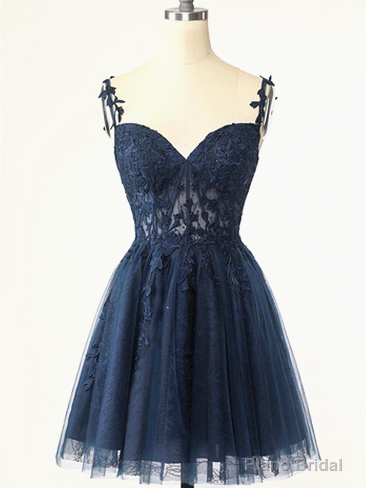 Short Dark Navy Blue Lace Prom Dresses, Dark Blue Lace Formal Homecoming Dress