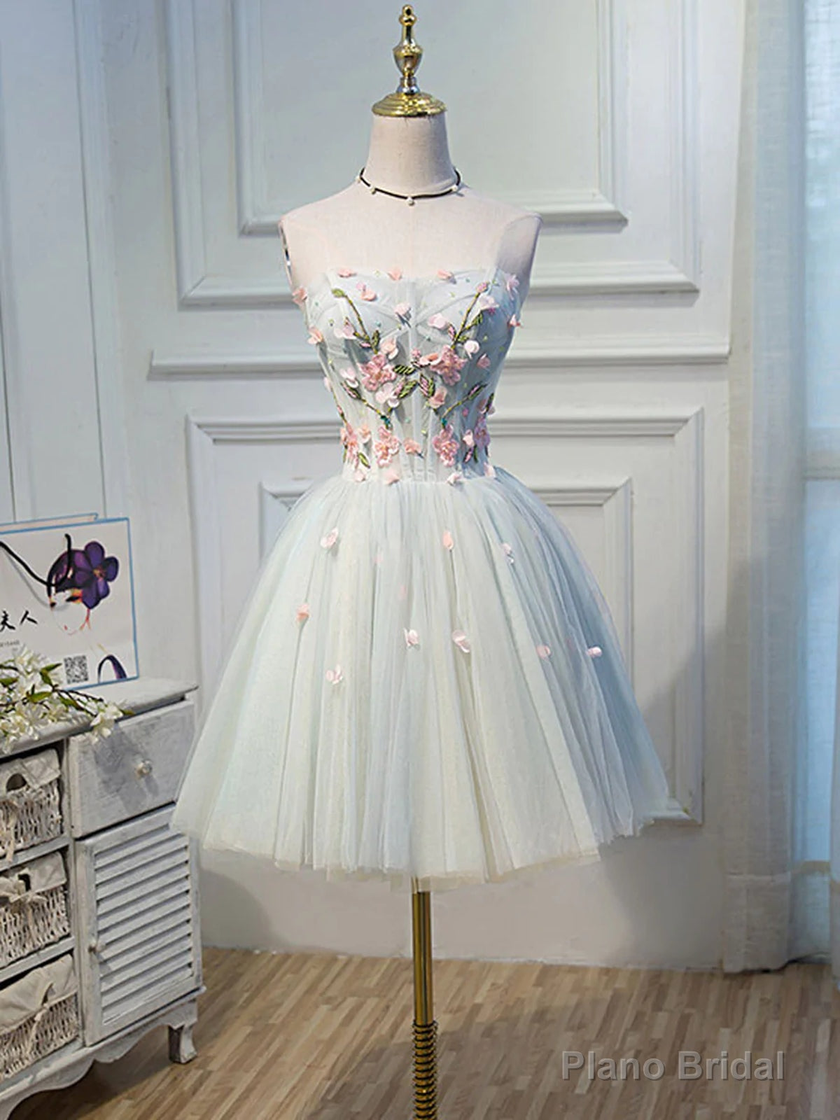 Short Floral Tulle Prom Dresses, Short Floral Tulle Formal Homecoming Dresses Secondary image