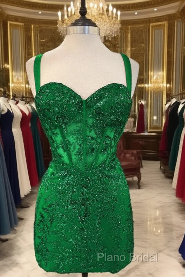 Short Green Sequin Pattern Homecoming Dresses Main image