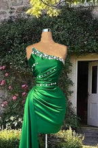 Short Green Sheath Strapless Satin Dresses