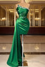 Short Green Sheath Strapless Satin Dresses