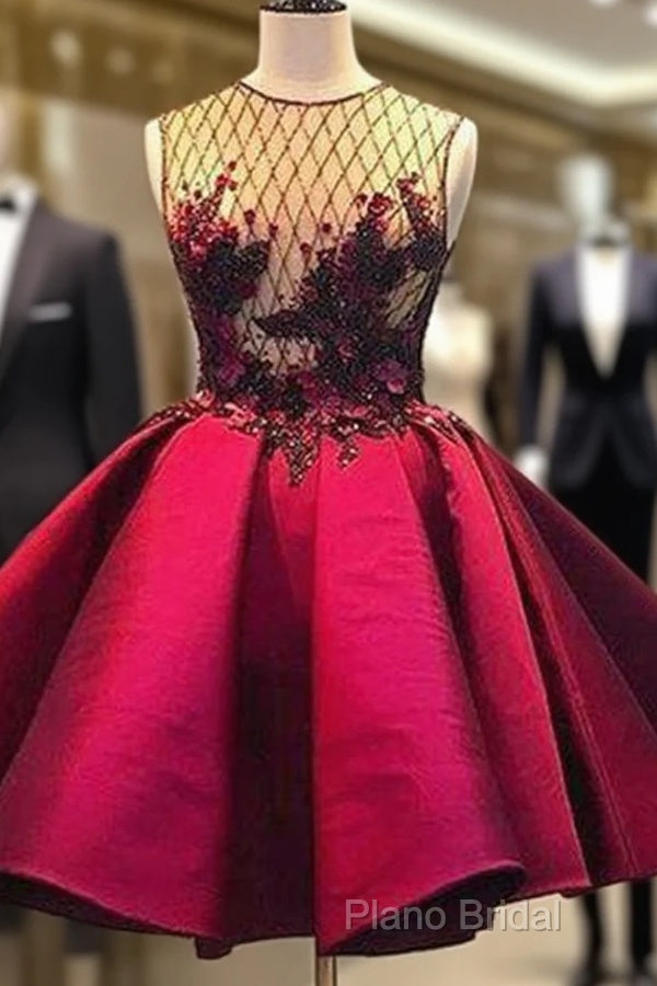 Short Homecoming Dresses Short A Line Satin Appliques Party Dresses Gowns Main image