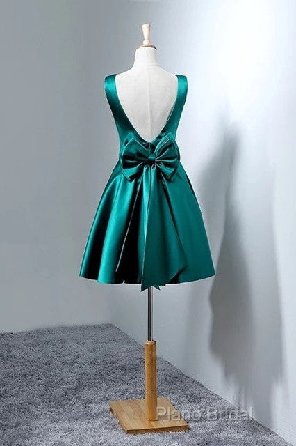 Short Hunter Green Satin Formal Prom Dresses With Bow Secondary image